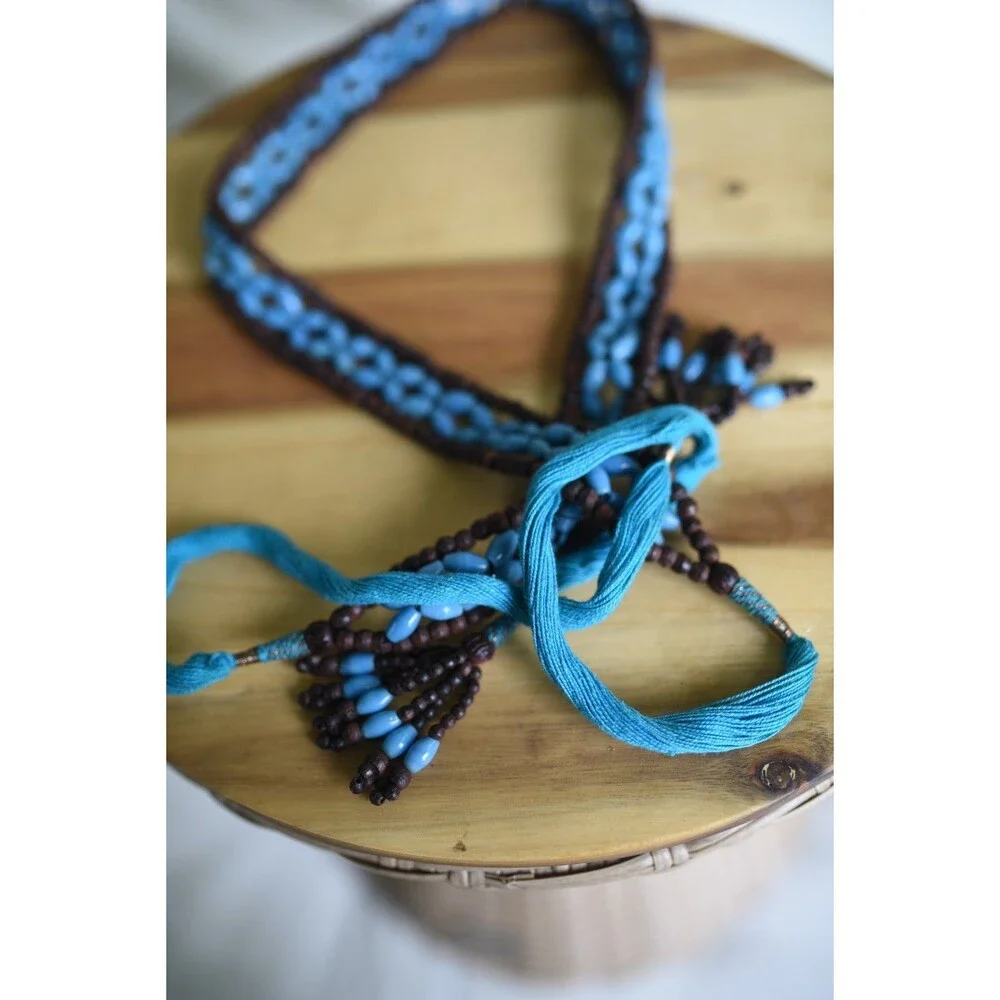 VTG Macrame Beaded Belt Boho Woven  Rope Tie Waist 52